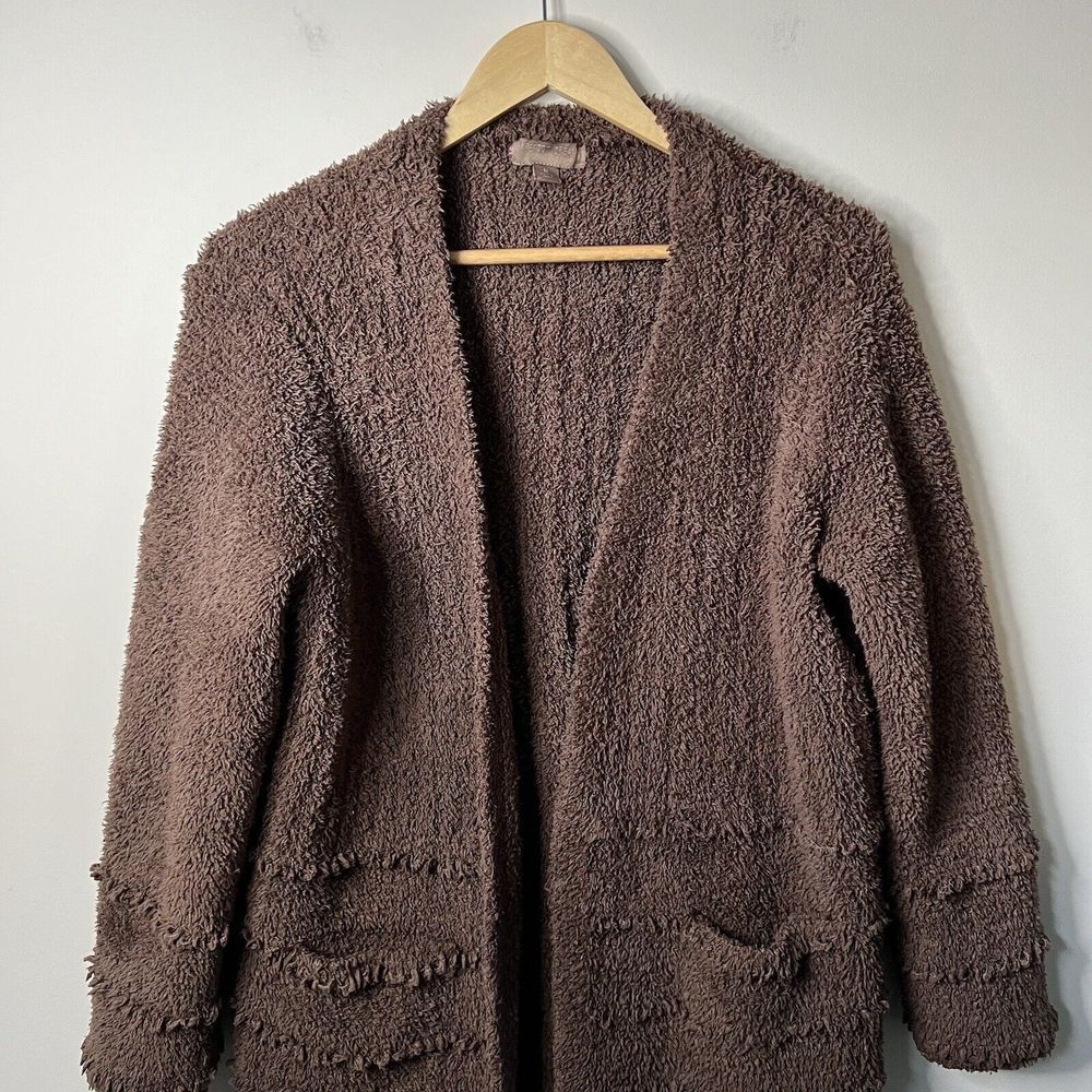 Barefoot Dreams Medium Cozy Chic Boardwalk Cardigan Sweater Sable Brown Plush - Picture 7 of 7